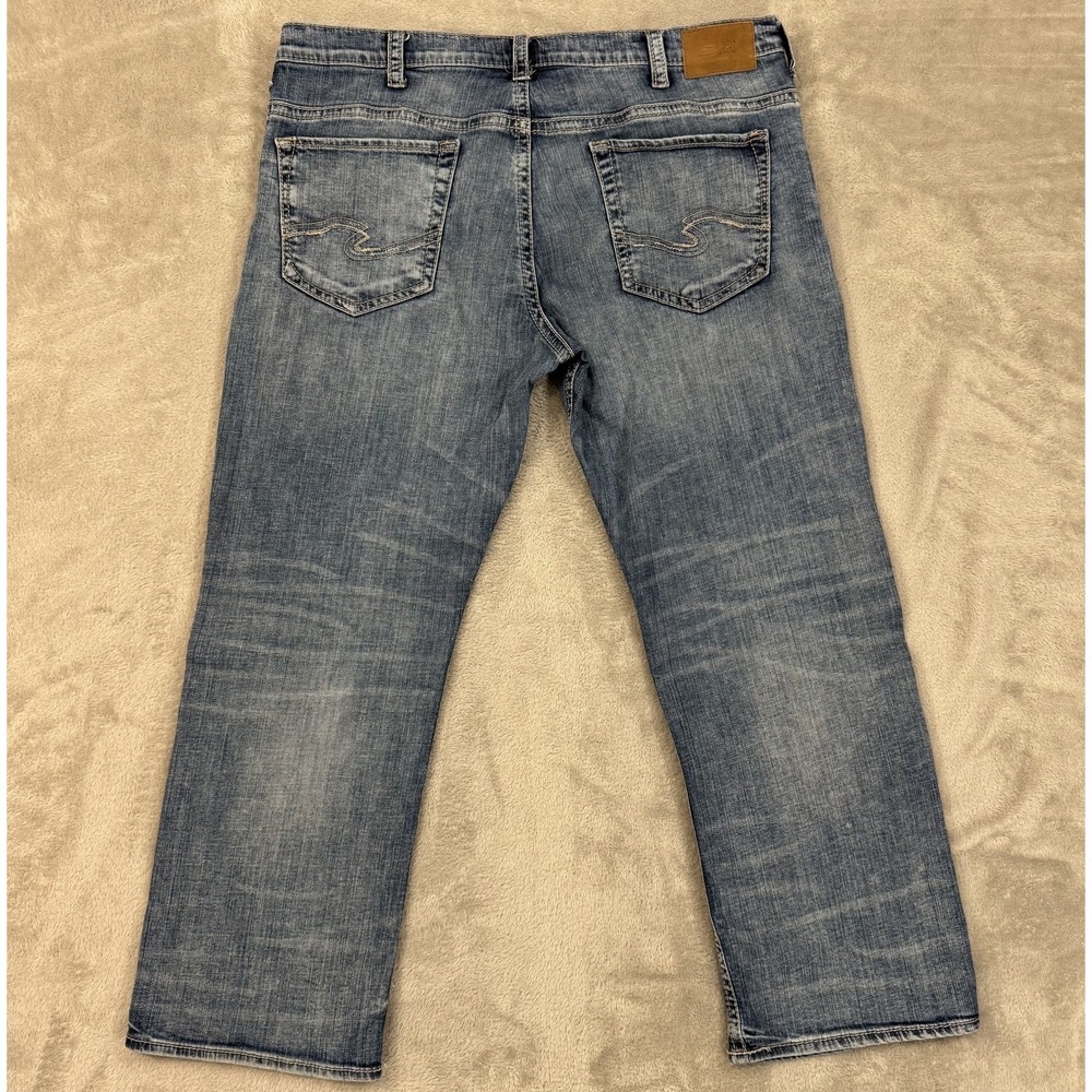 Silver Jeans Co Mens 40x30 Gordie Blue Loose Relaxed Straight Stretch Whiskered - Picture 2 of 16